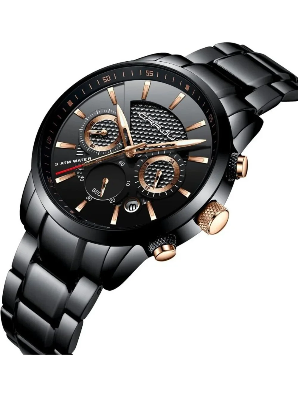 Men's Black Multifunctional Casual Chronograph Quartz Waterproof Wrist Watch